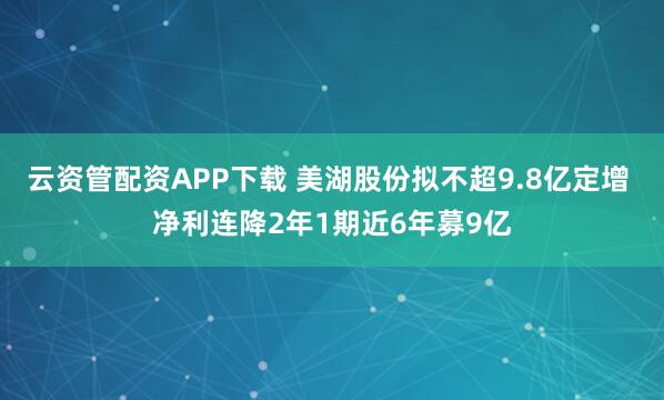 云资管配资APP下载 美湖股份拟不超9.8亿定增 净利连降2年1期近6年募9亿